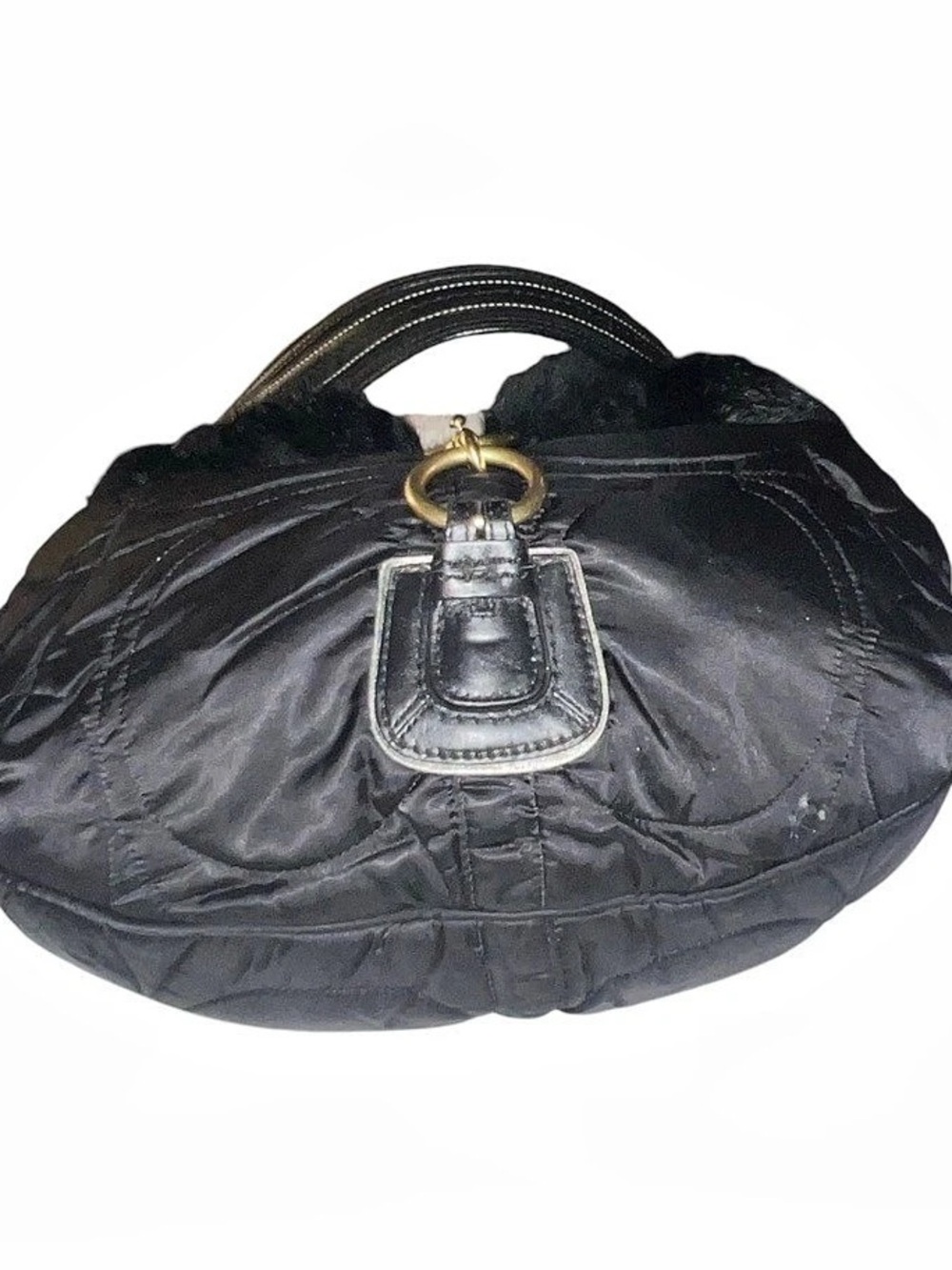 Coach Soho Ski Quilted Nylon and Rabbit Fur Hobo Bag Rabbit Fur Hobo Bag Black - Picture 5 of 6